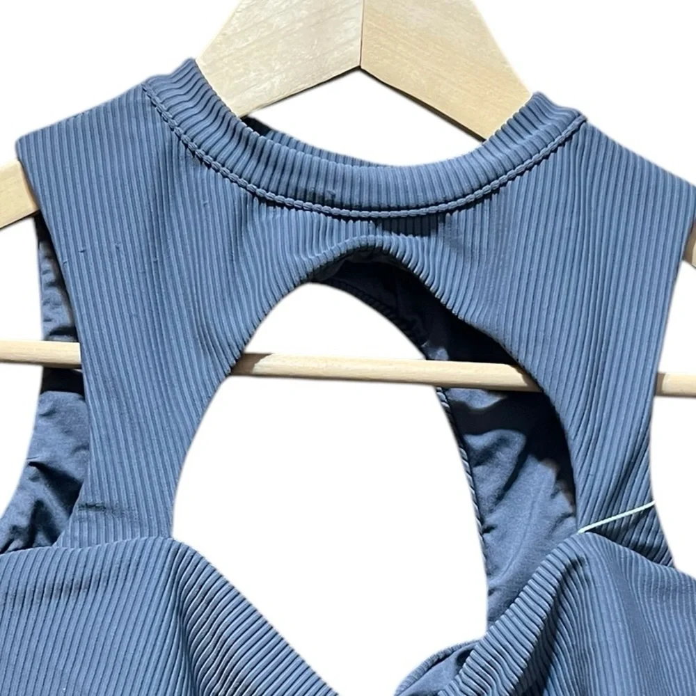 Frankies Bikinis NWT Gray Ronnie‎ Ribbed Neck Tie Top Size Small